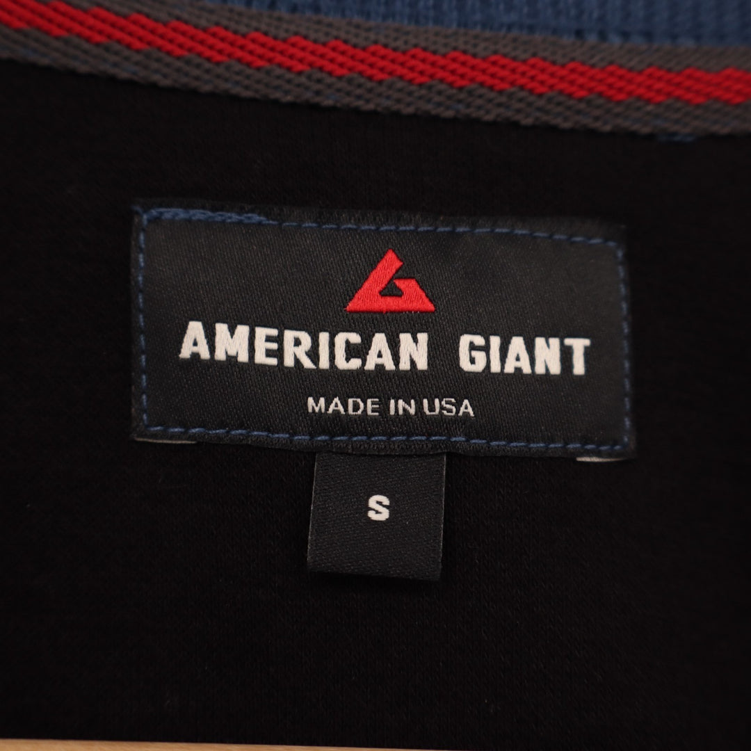 American Giant French Rib T-Shirt Mens Small Black Blue Colorblock Raglan Sleeve