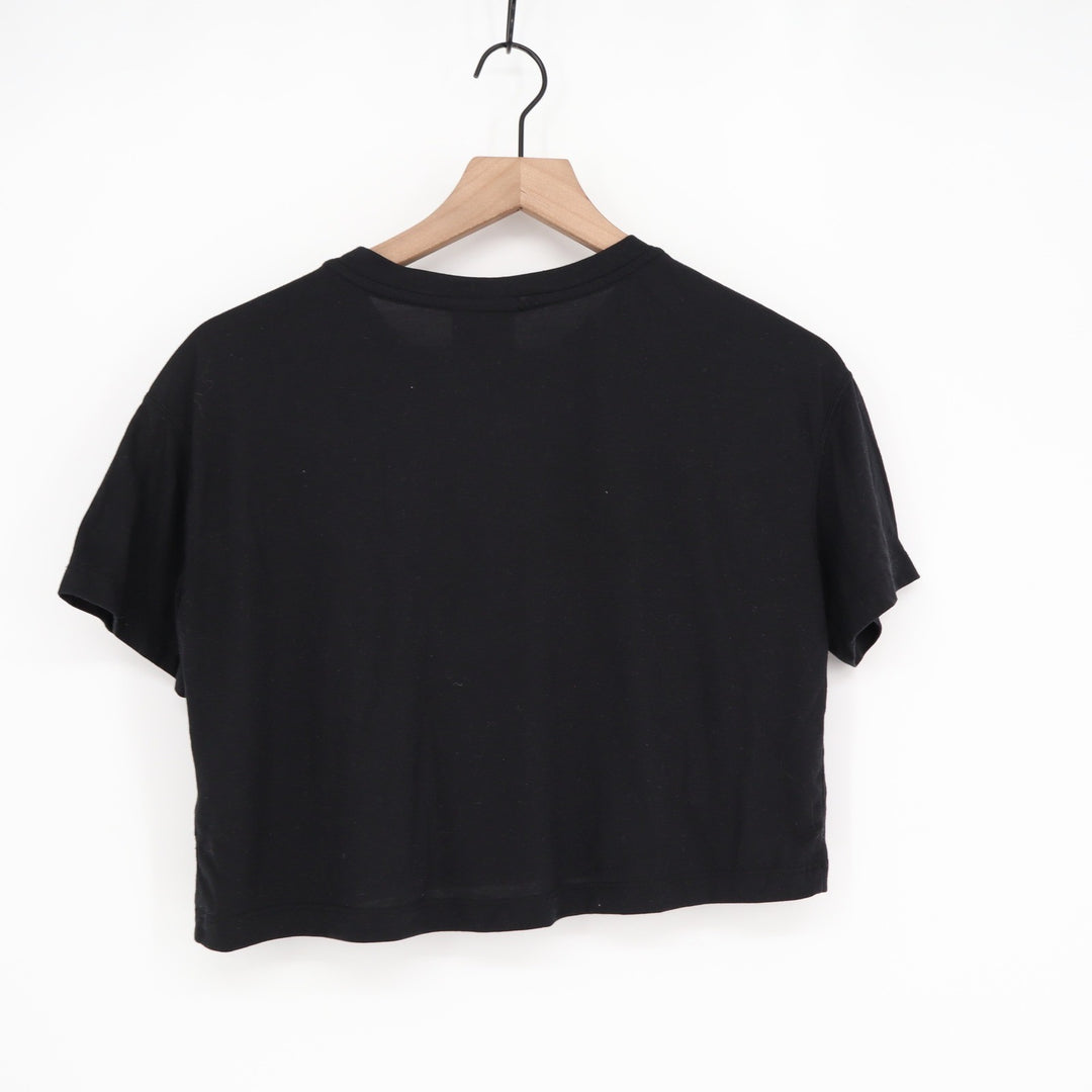 Nike Womens Sportswear Essential Logo Crop Top Black White Logo Small