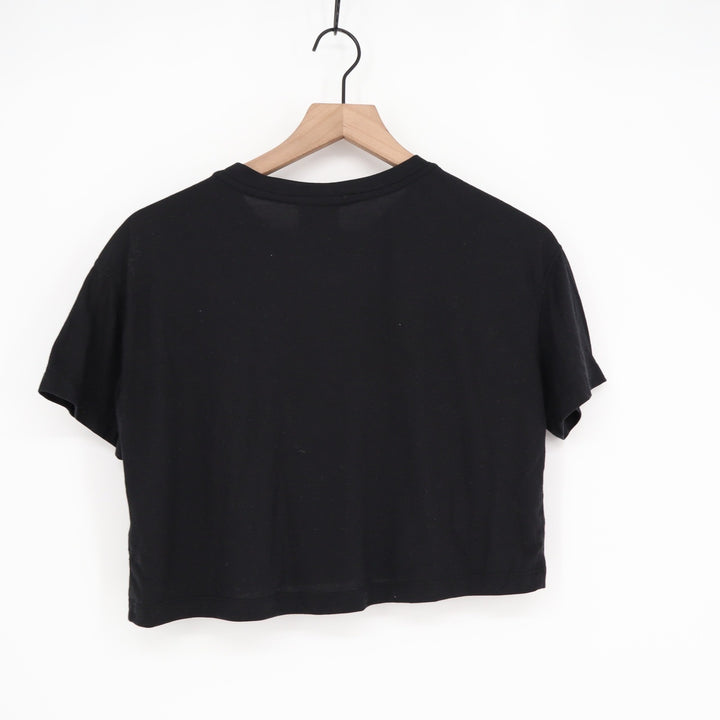 Nike Womens Sportswear Essential Logo Crop Top Black White Logo Small