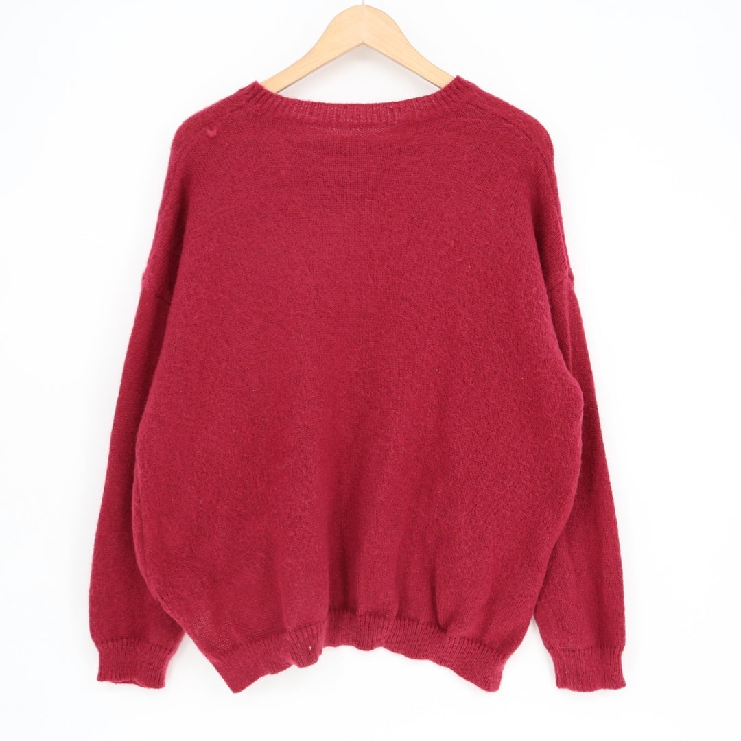 Shein Oversized Sweater Womens Large Red Tight Knit Crew Neck High Low Hem Warm
