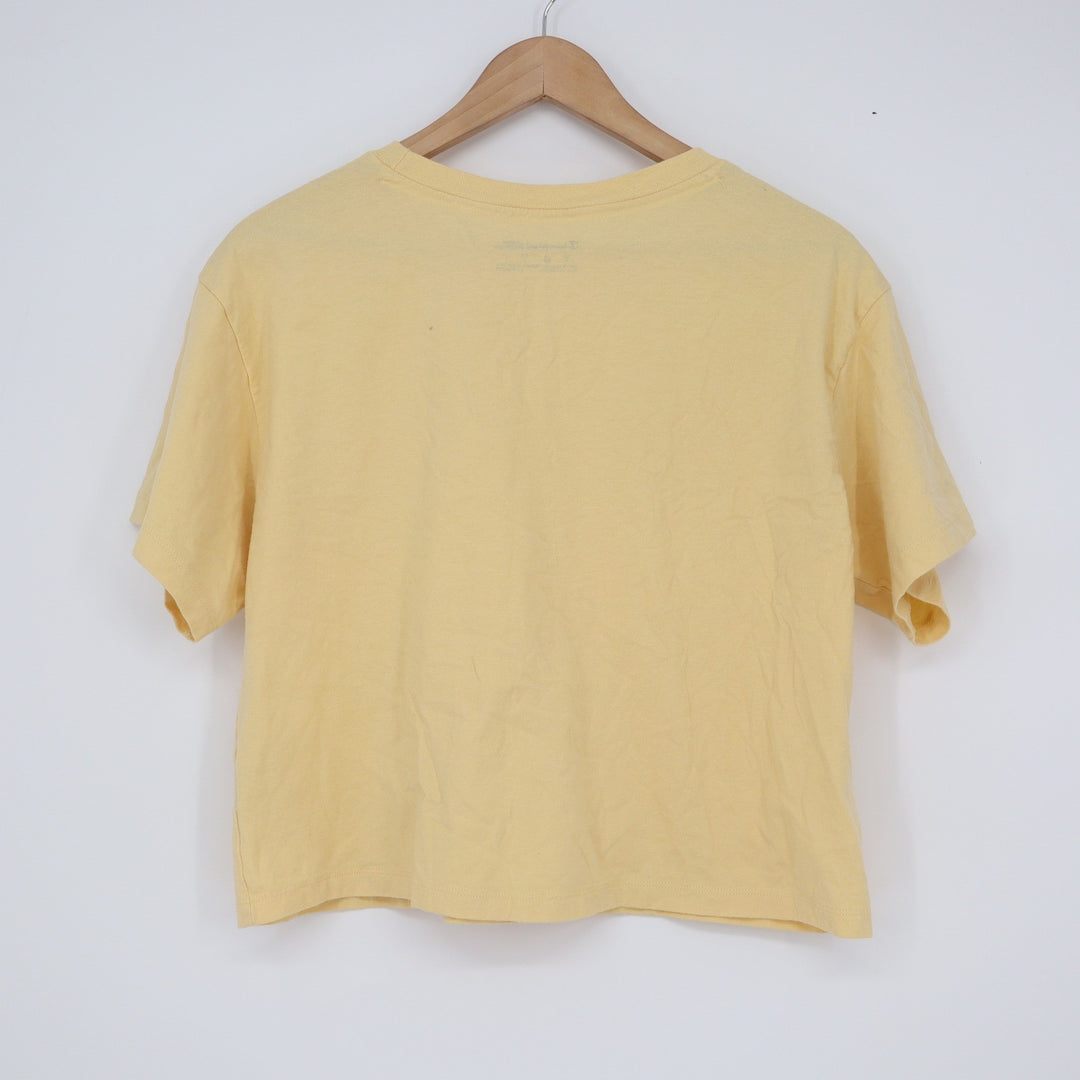 Champion Womens Script Logo T-Shirt Yellow Short Sleeve Boxy Fit Size M