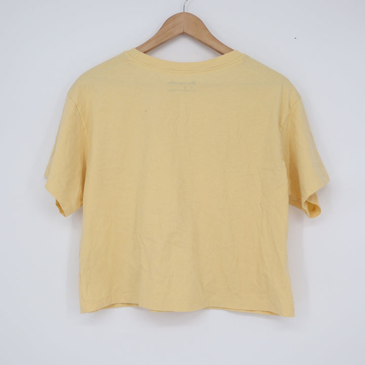 Champion Womens Script Logo T-Shirt Yellow Short Sleeve Boxy Fit Size M