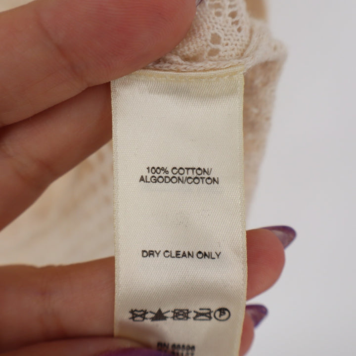 DKNY Jeans Sweater Womens Medium Beige Colorblocked Open Knit Cotton Ribbed