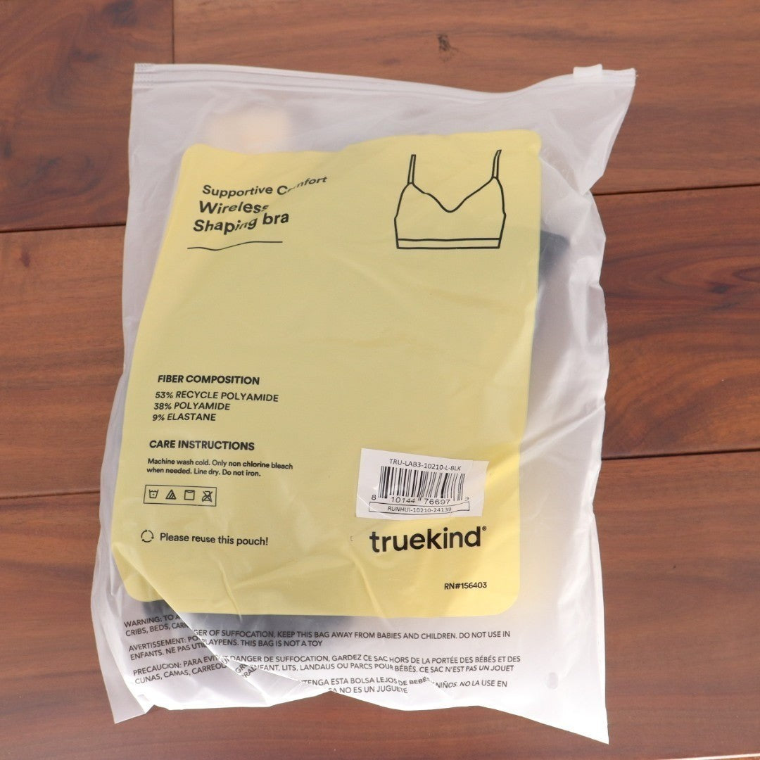 Truekind Supportive Comfort Wireless Shaping Bra Women Large Black U-Shaped Back