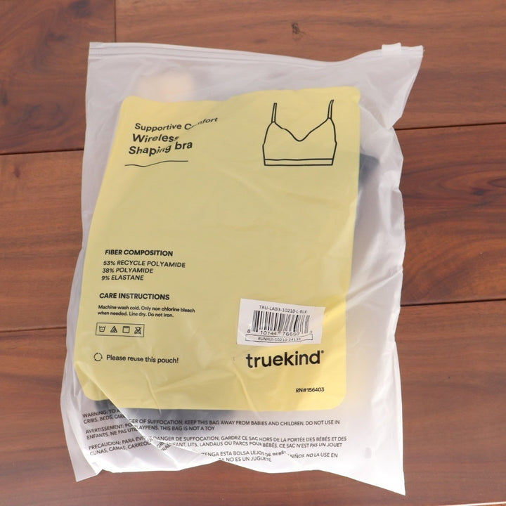 Truekind Supportive Comfort Wireless Shaping Bra Women Large Black U-Shaped Back