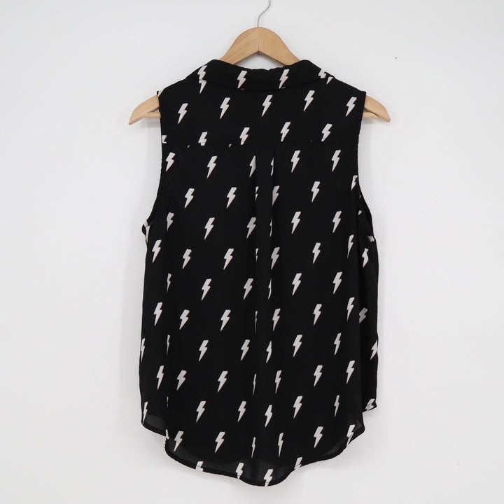 Torrid Womens Plus Size 00 Black Lightning Bolt Sleeveless Button Up Blouse Top