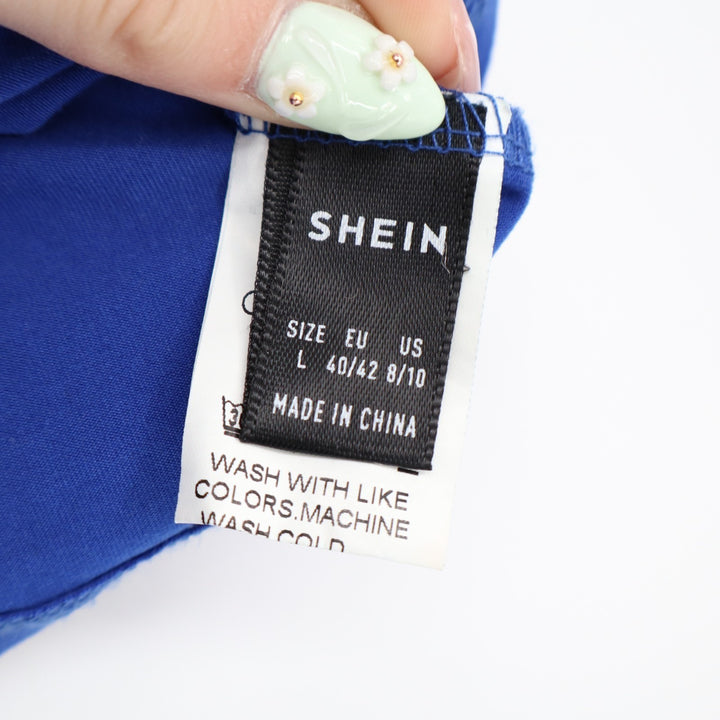 Shein Icon Top Womens Large Blue Ruched Tie Backless Hanky Hem Mesh Halter Neck