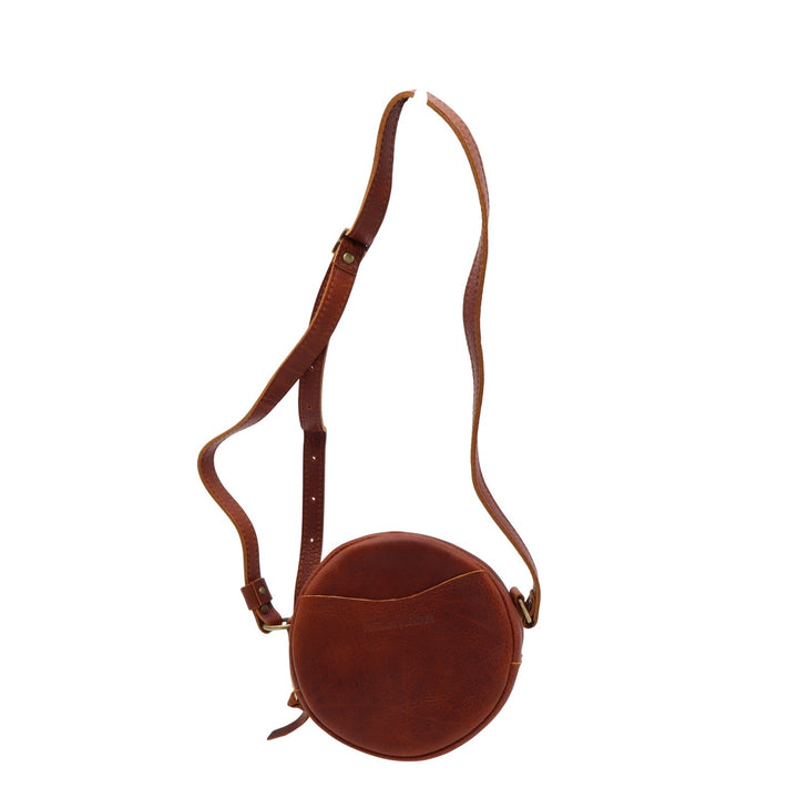 Portland Leather Goods Circle Crossbody Bag Cognac Brown Leather Round Purse