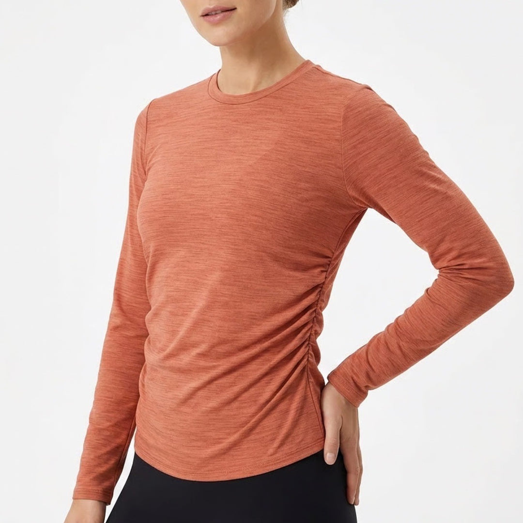 CALIA Womens Tissue Texture Long Sleeve Crew Neck Top Dark Orange XS