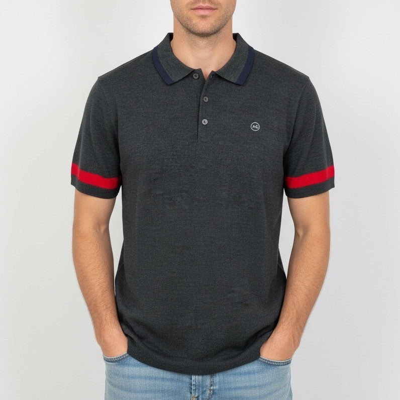 AG Green Label Men's Charcoal Grey Knit Polo Shirt Short Sleeve Size M
