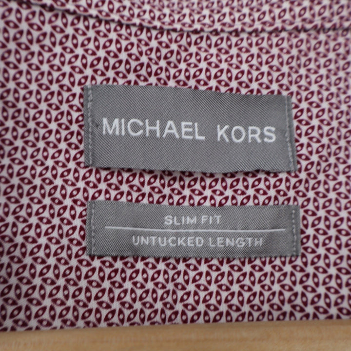 Michael Kors Mens Slim Fit Untucked Length Burgundy Geometric Shirt 16 34/35 L