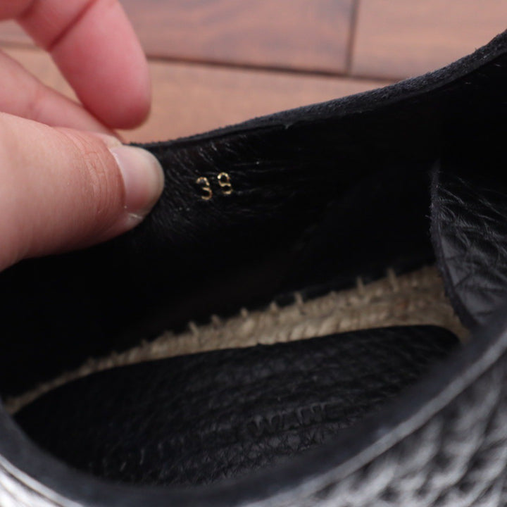 Alexander Wang Black Leather Zip Espadrille Flats Size 39