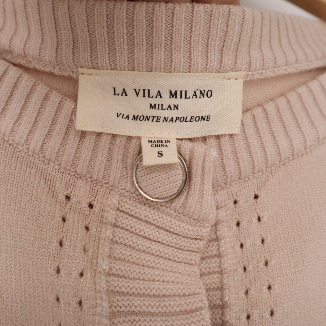 La Vila Milano Blush Pink Ruffle Trim Button Front Cardigan Sweater Small