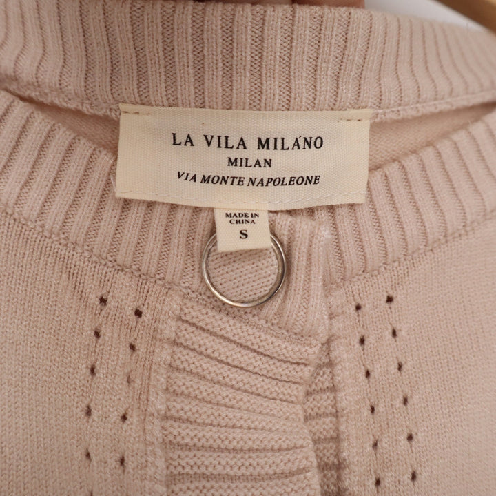 La Vila Milano Blush Pink Ruffle Trim Button Front Cardigan Sweater Small