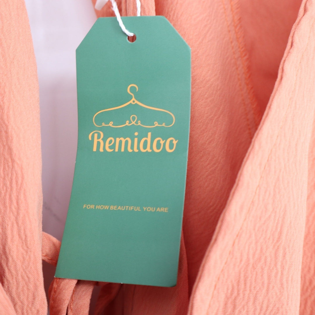 Remidoo Peach Puff Sleeve Tie Front Peplum Blouse NWT Large