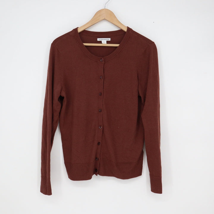 Amazon Essentials Womens Crewneck Cardigan Sweater Mahogany Brown Size M