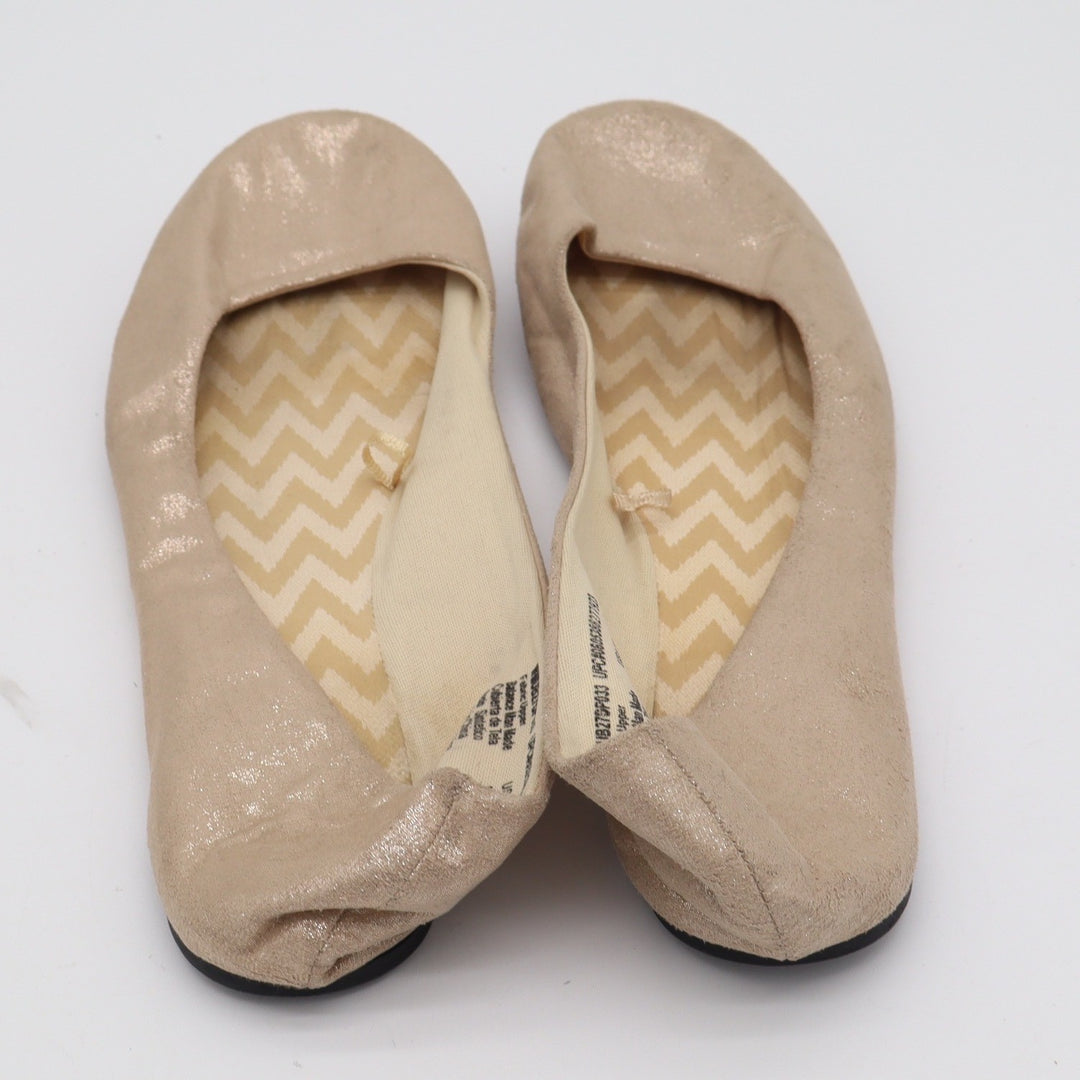 Champagne Gold Metallic Shimmer Ballet Flats Round Toe Slip On Womens Size 10