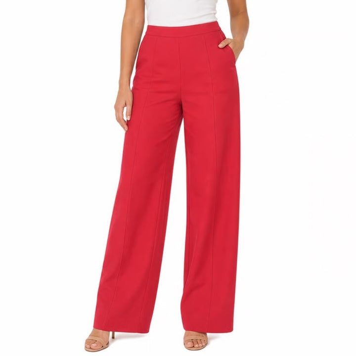 SHEIN Red High Waisted Wide Leg Split Hem Trousers XL US 12 Front Seam Pants