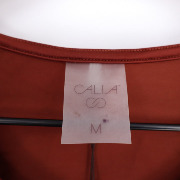CALIA Women's Ruched Long Sleeve Rashguard Red Brown Shine UPF 50+ Medium