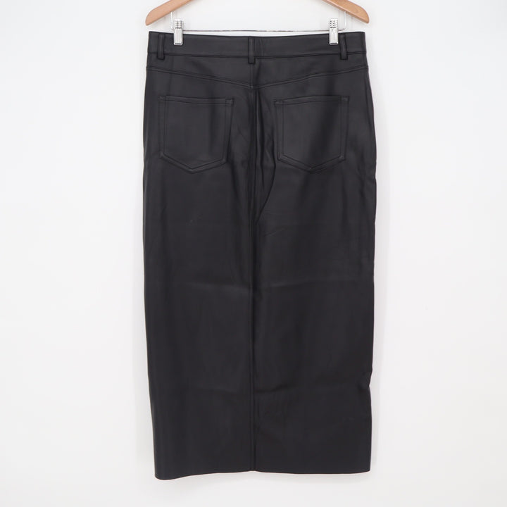 Stradivarius Skirt Womens 10 Faux Leather Midi Black 5-Pocket Excellent