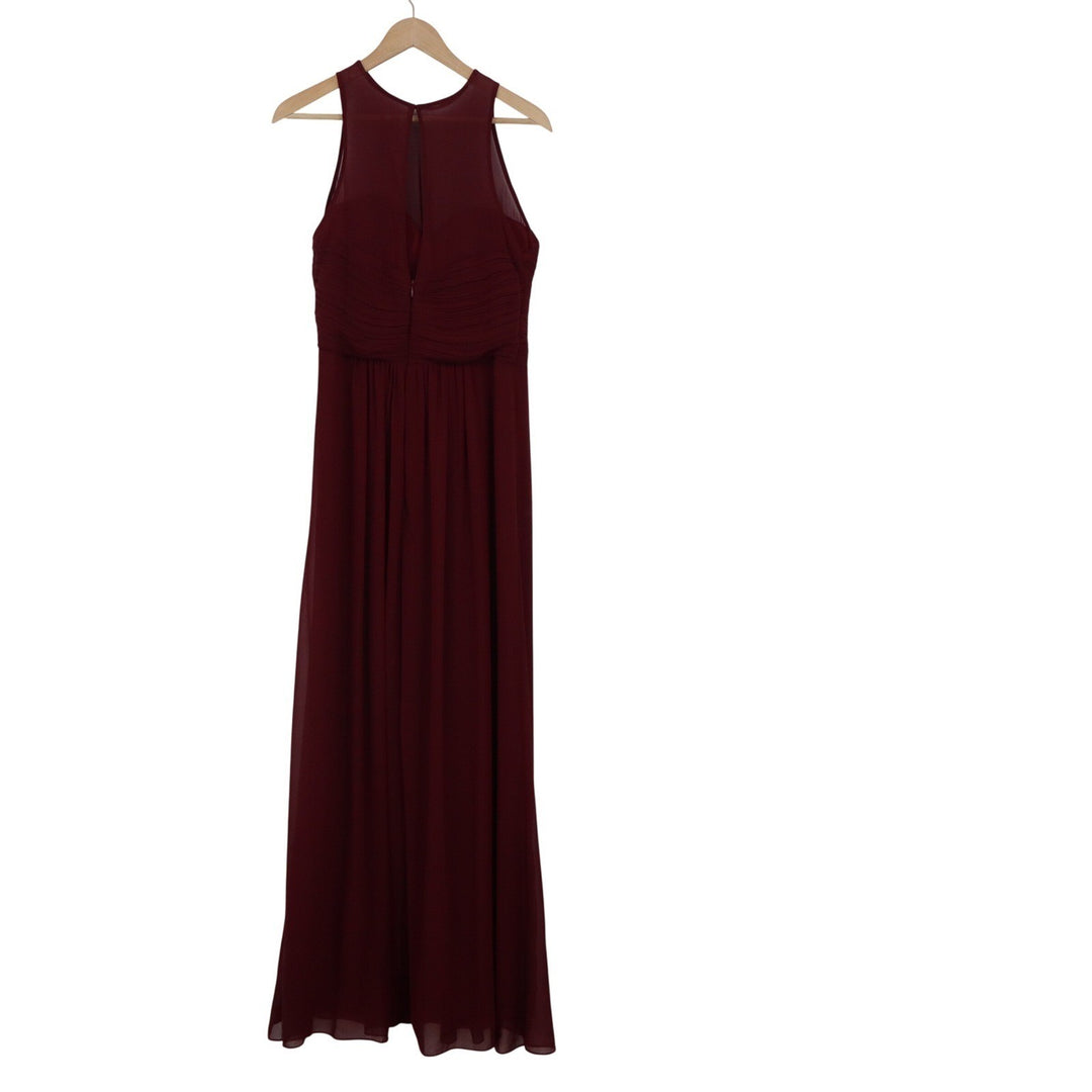 Bill Levkoff Burgundy Illusion Neckline Ruched Maxi Gown Dress Size 12
