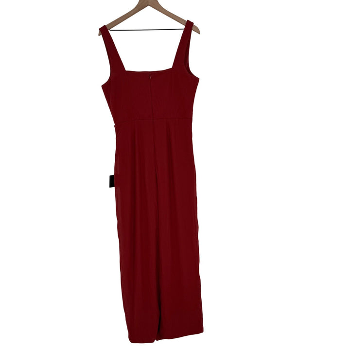 Lulus Rust Red Midi Dress Ruched Bodycon Tank Sleeveless Party Cocktail L