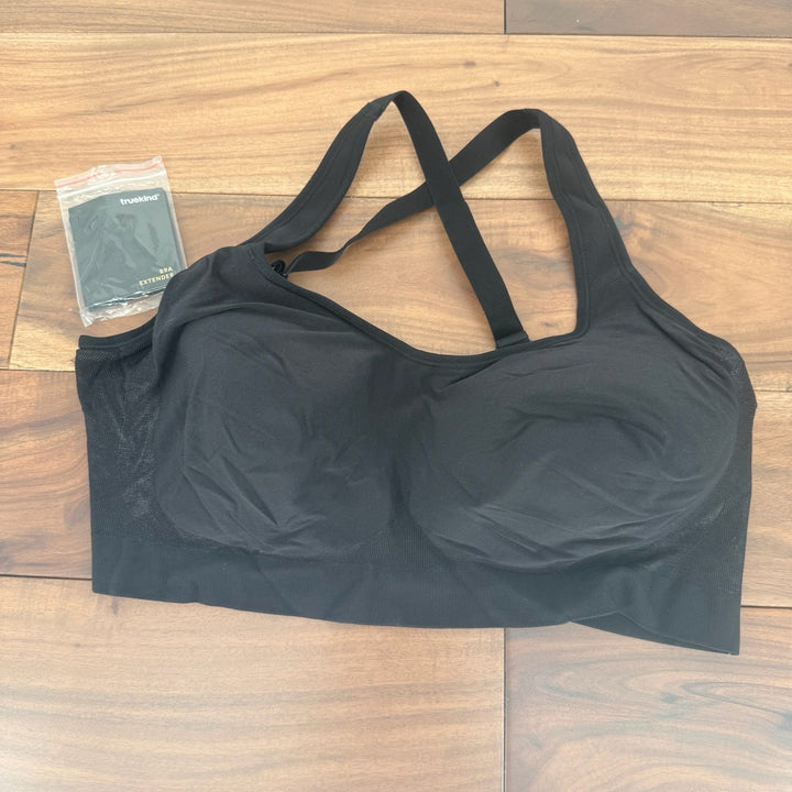 Truekind Black Sports Bra Full Support Wirefree Racerback Medium Impact XL