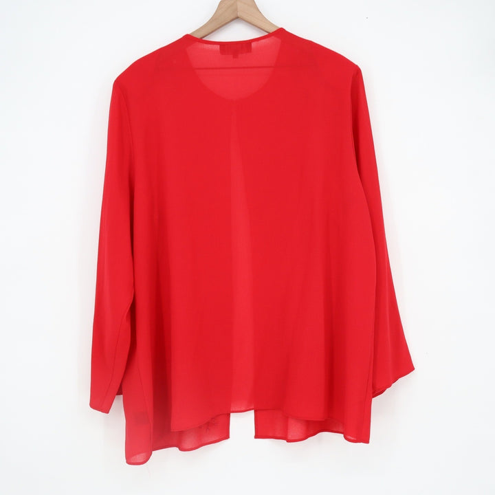 Montee Collection Red Floral Embroidered Open Front Blouse Plus Size 22W
