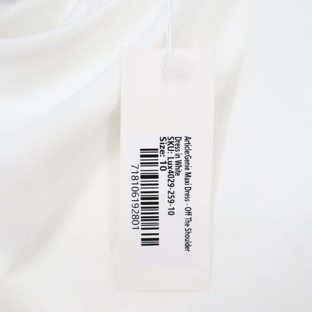 YH & CO Genie Maxi Dress White Off The Shoulder Draped Formal Gown Size 10 NEW