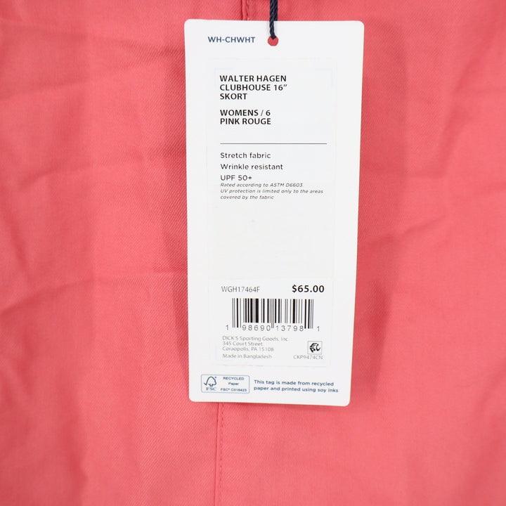 Walter Hagen Clubhouse 16" Skort Pink Rouge Womens 6 Golf Skirt