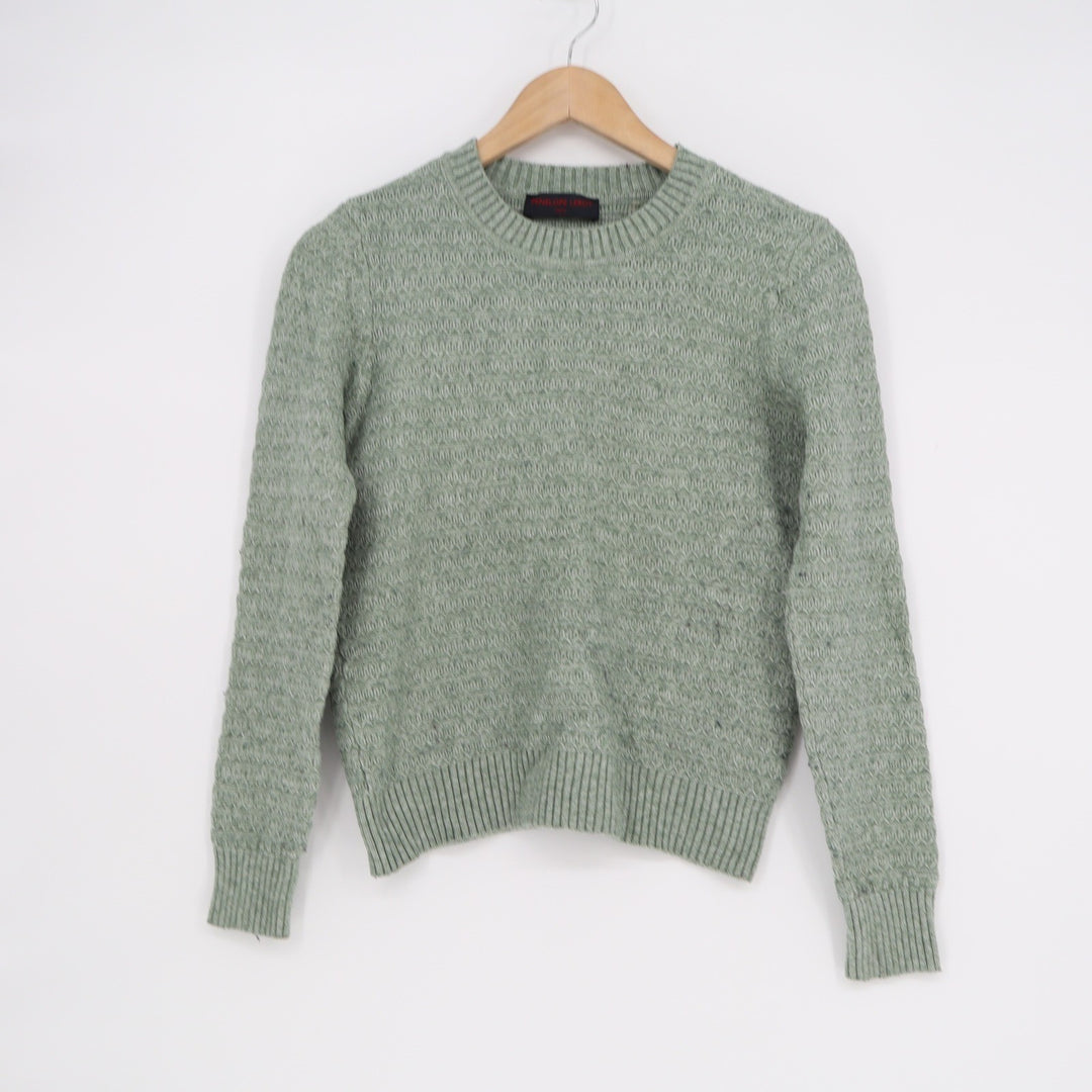 Penelope Leroy Paris Womens Sage Green Textured Knit Crew Neck Sweater Size S