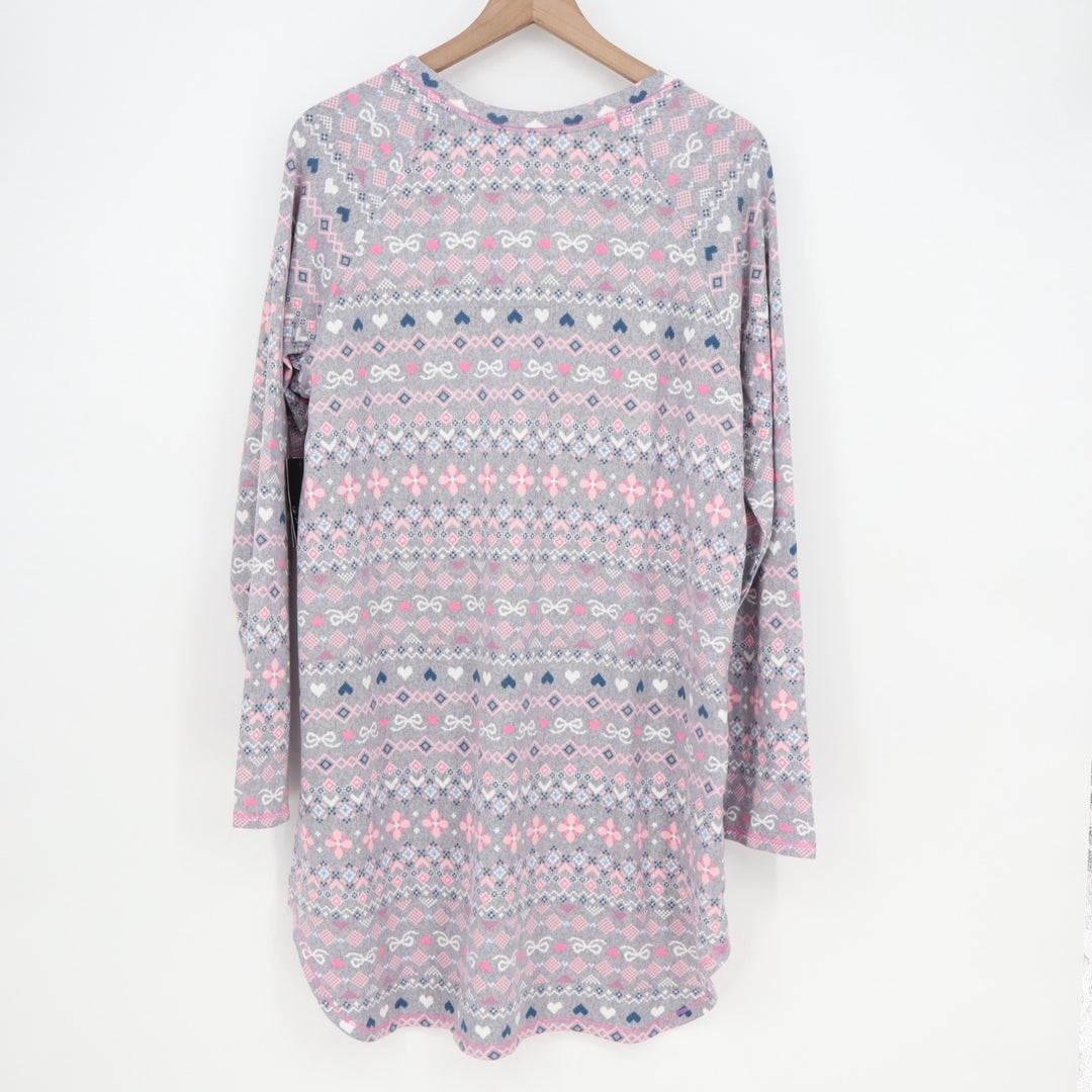 Cuddl Duds Pajama Top Womens Large Gray Printed Stretch Long Sleeve Crew Neck