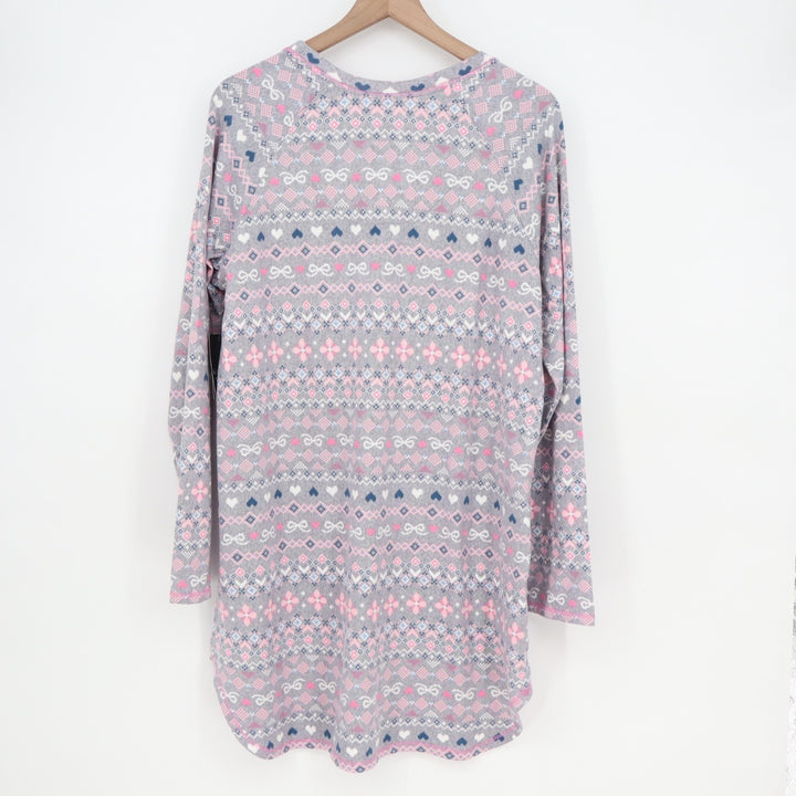 Cuddl Duds Pajama Top Womens Large Gray Printed Stretch Long Sleeve Crew Neck