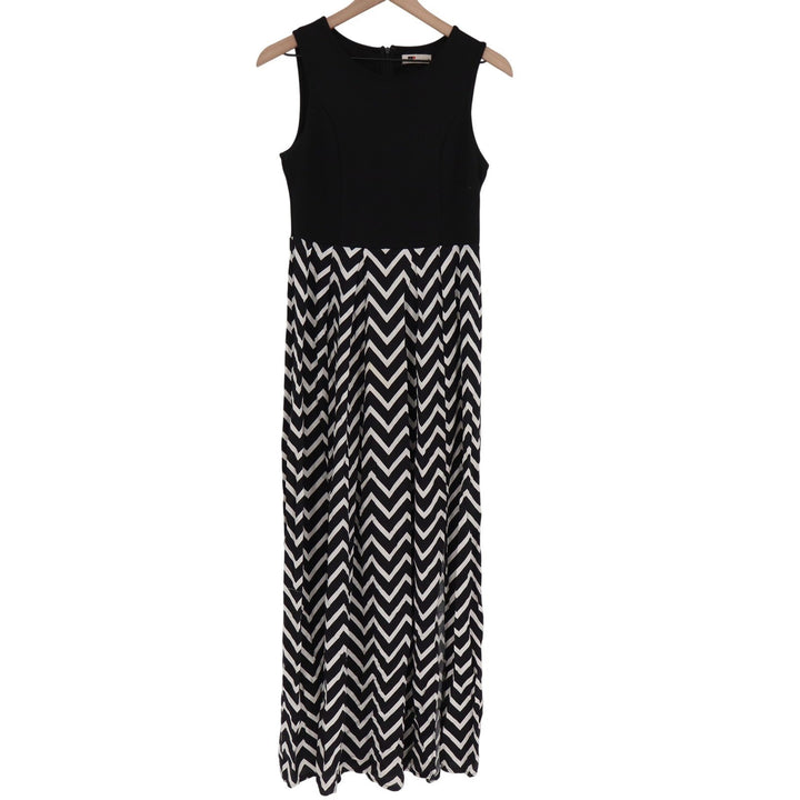 TEMT Womens Black White Chevron Maxi Dress Sleeveless Round Neck Size M