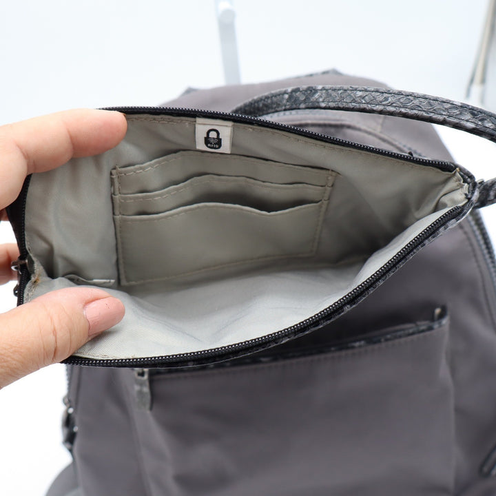 Baggallini Gray Nylon Backpack Snakeskin Trim Small Travel Bag with Pouch Padded