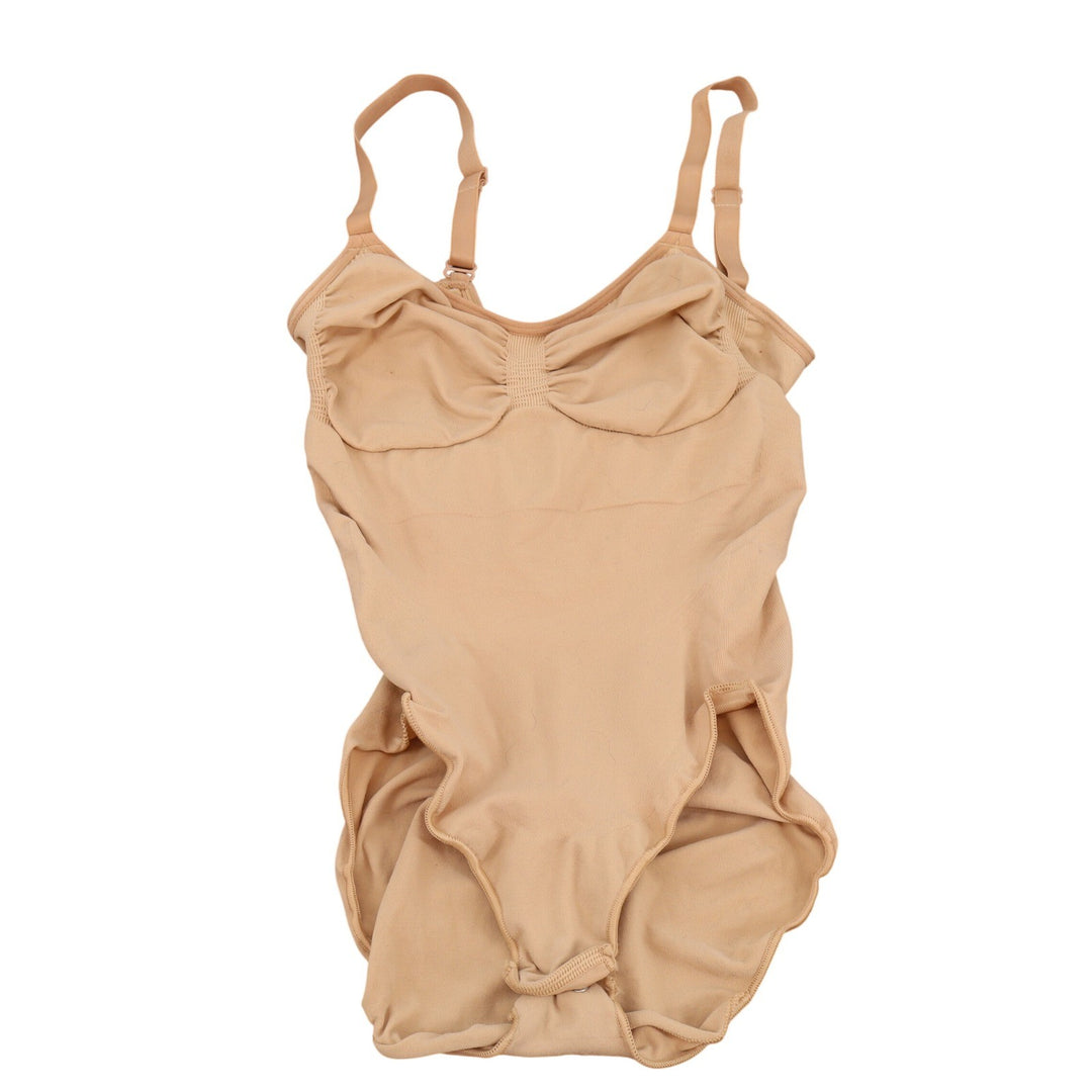 SKIMS Bodysuit Womens S/M Sculpting Mid Thigh Beige Ruched Bust Excellent