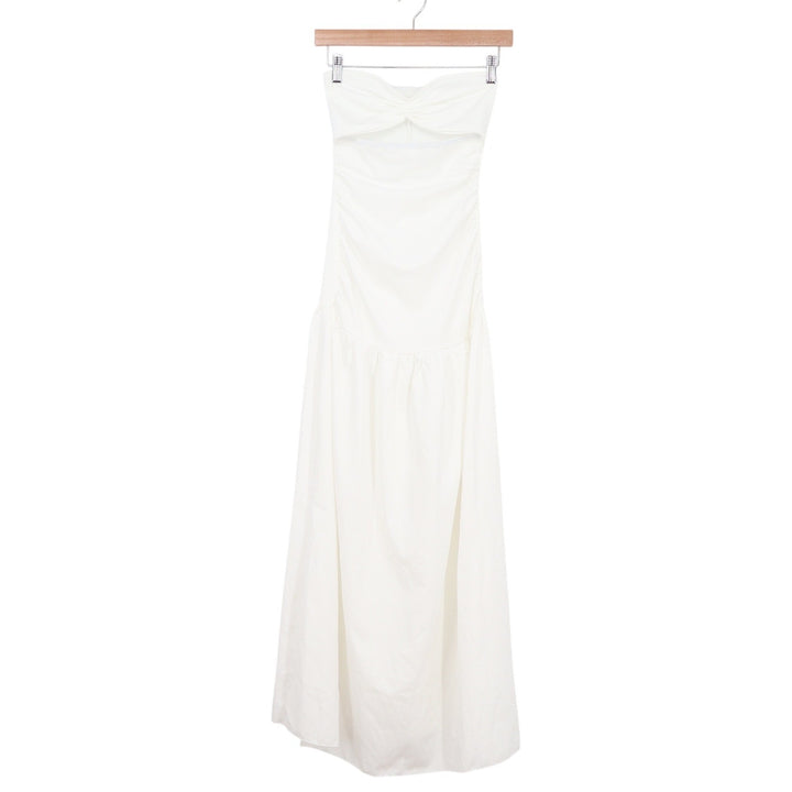 White Strapless Cutout Ruched Drop Waist Maxi Dress XS Tube Gown Summer Boho