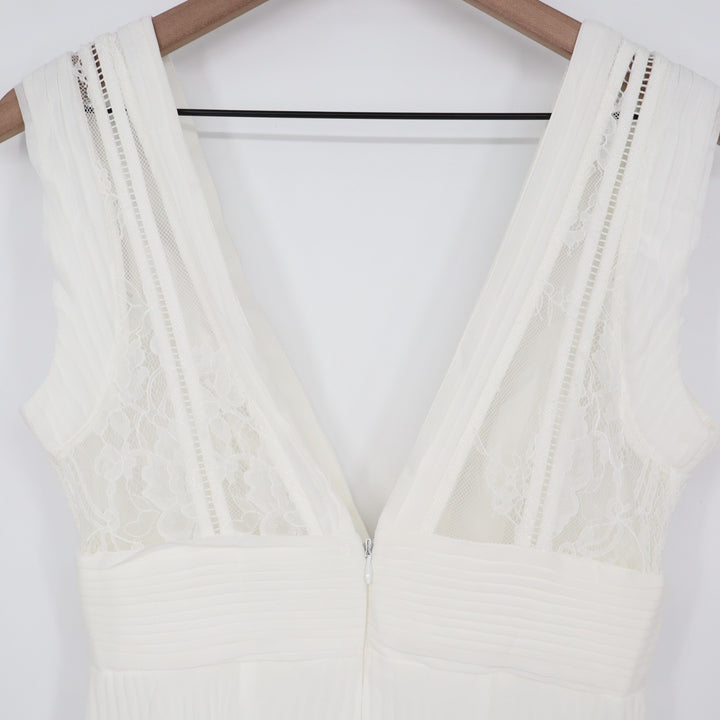 Lulus Gorgeous Forever Maxi Dress Womens S Ivory Chiffon Lace Pleated Backless