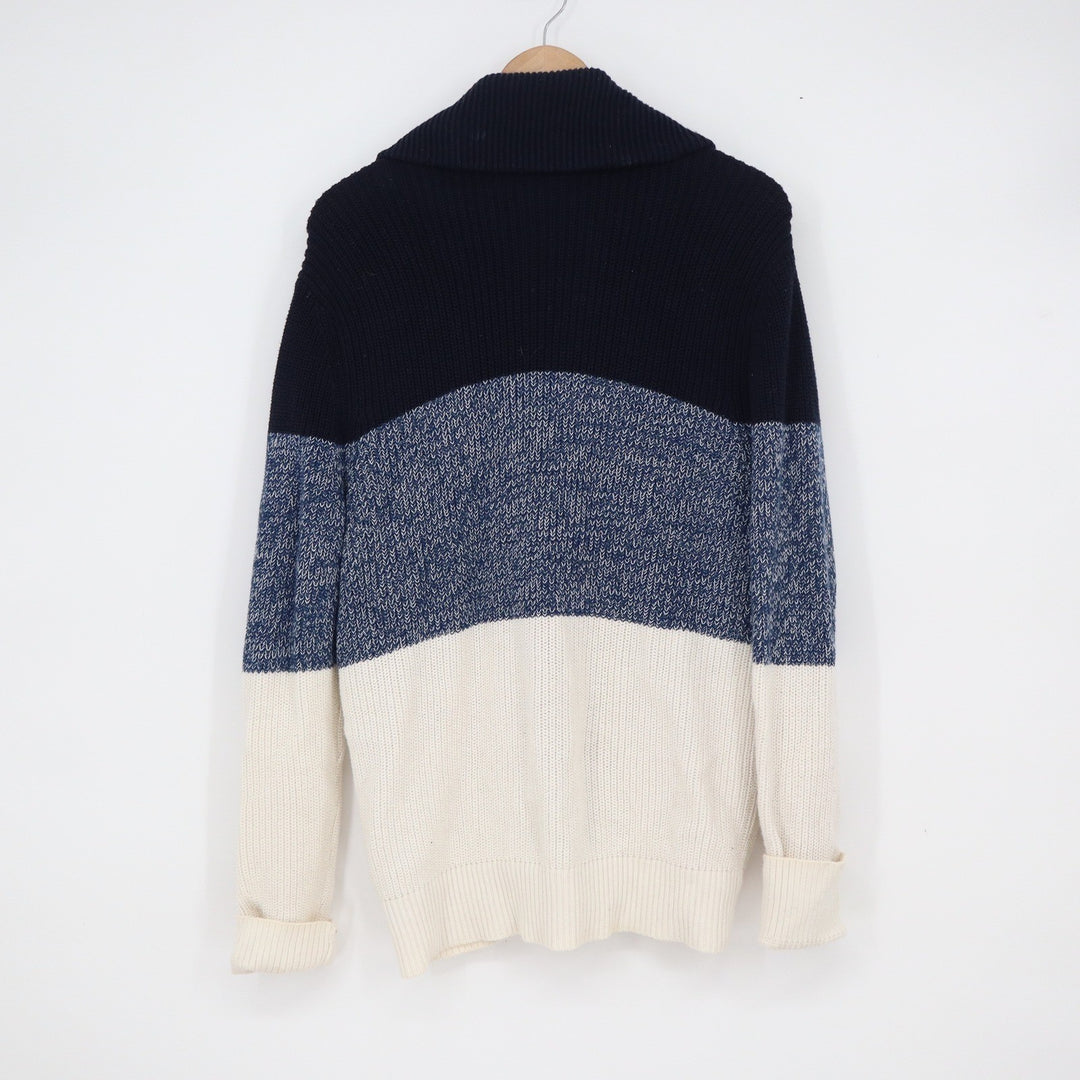 Express Mens Colorblock Shawl Collar Cardigan Sweater Navy Blue White Large