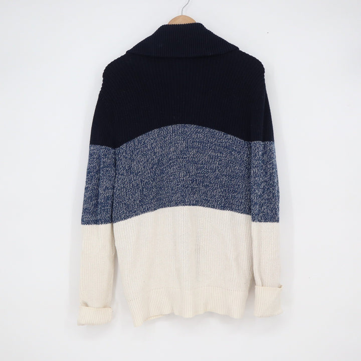 Express Mens Colorblock Shawl Collar Cardigan Sweater Navy Blue White Large