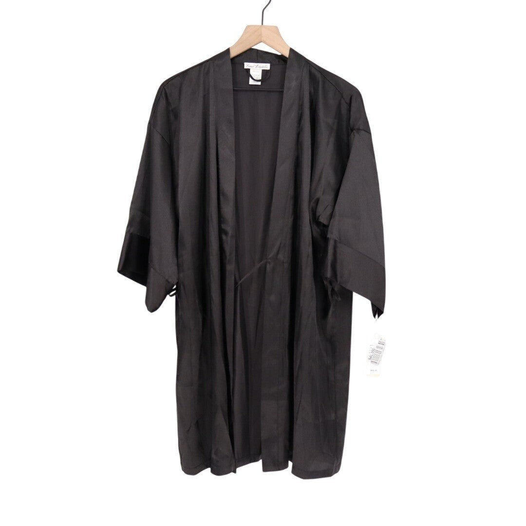 Linea Donatella Short Satin Robe Women L/XL Black 3/4 Sleeve Tie Waist Sleepwear
