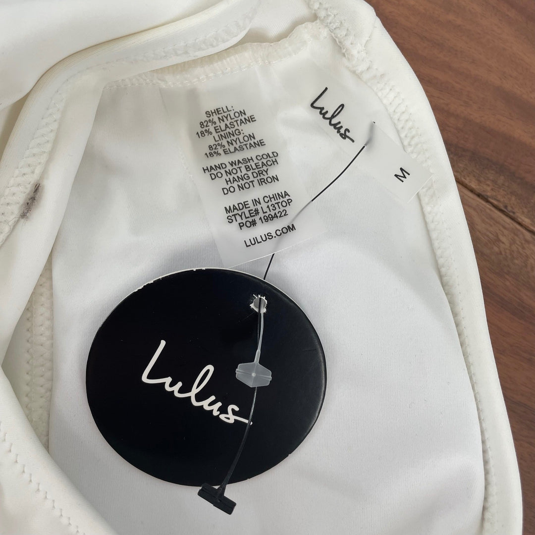 Lulus White One Shoulder Cutout Swim Top Bikini Top Size M