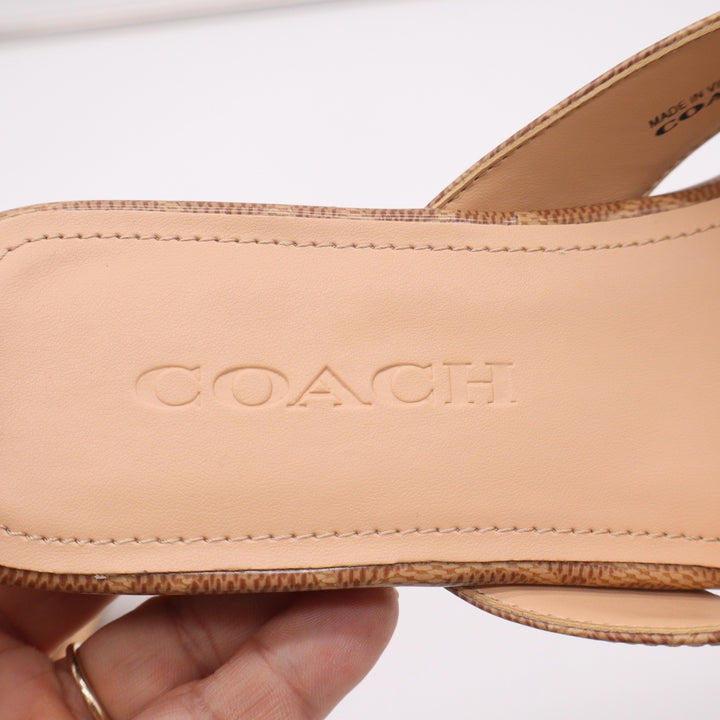 Coach Bridgette Signature Thong Sandals Tan Monogram Flip Flops Women's 8.5B