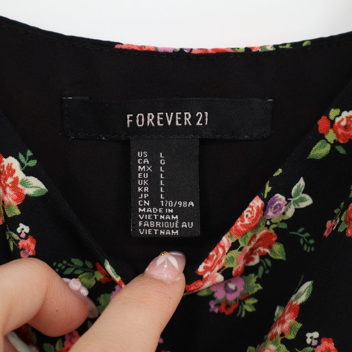 FOREVER 21 Crop Top Women Large Black Floral Adjustable Spaghetti Strap Pullover