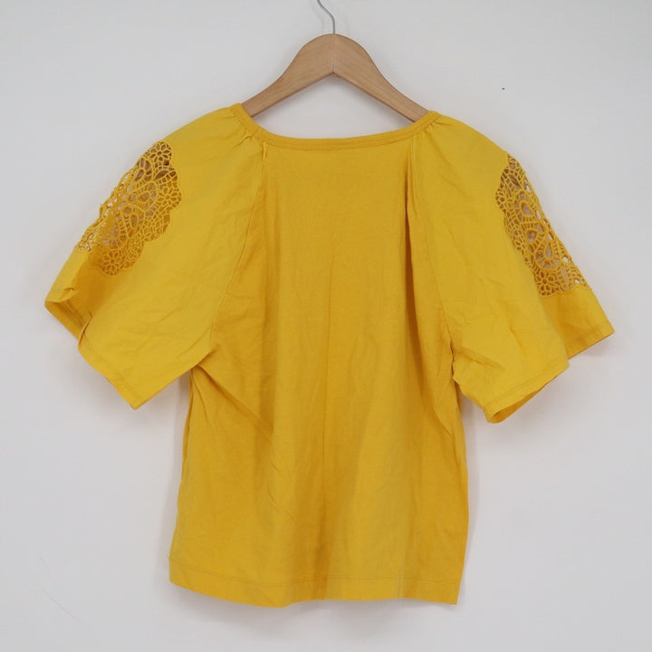 Old Navy Womens Small Yellow Crochet Lace Shoulder Short Sleeve Cotton Top