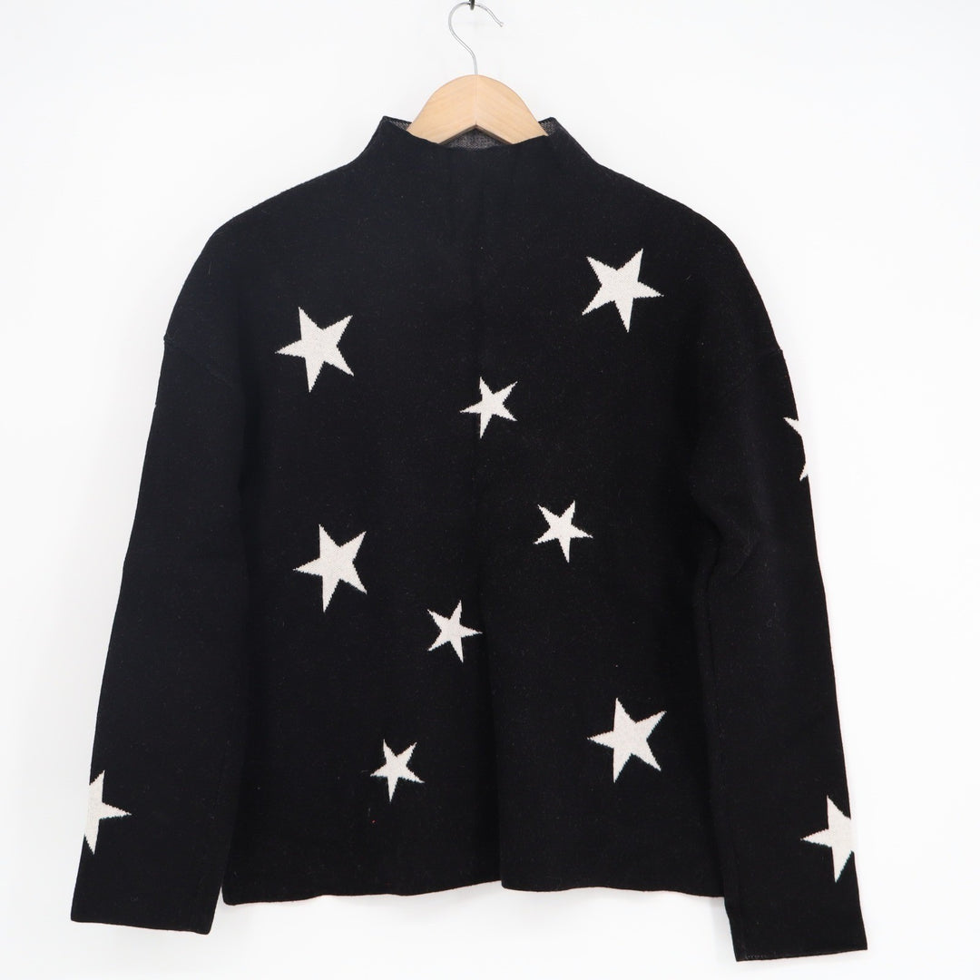 Tahari Womens Black White Star Intarsia Mock Neck Sweater Size L
