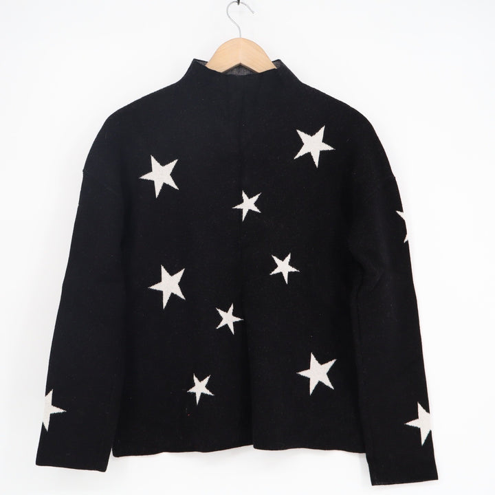 Tahari Womens Black White Star Intarsia Mock Neck Sweater Size L