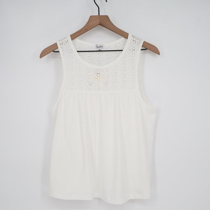 Roudelain Tank Top Womens Medium White Eyelet Detail Yoke Stretch Wide Strap