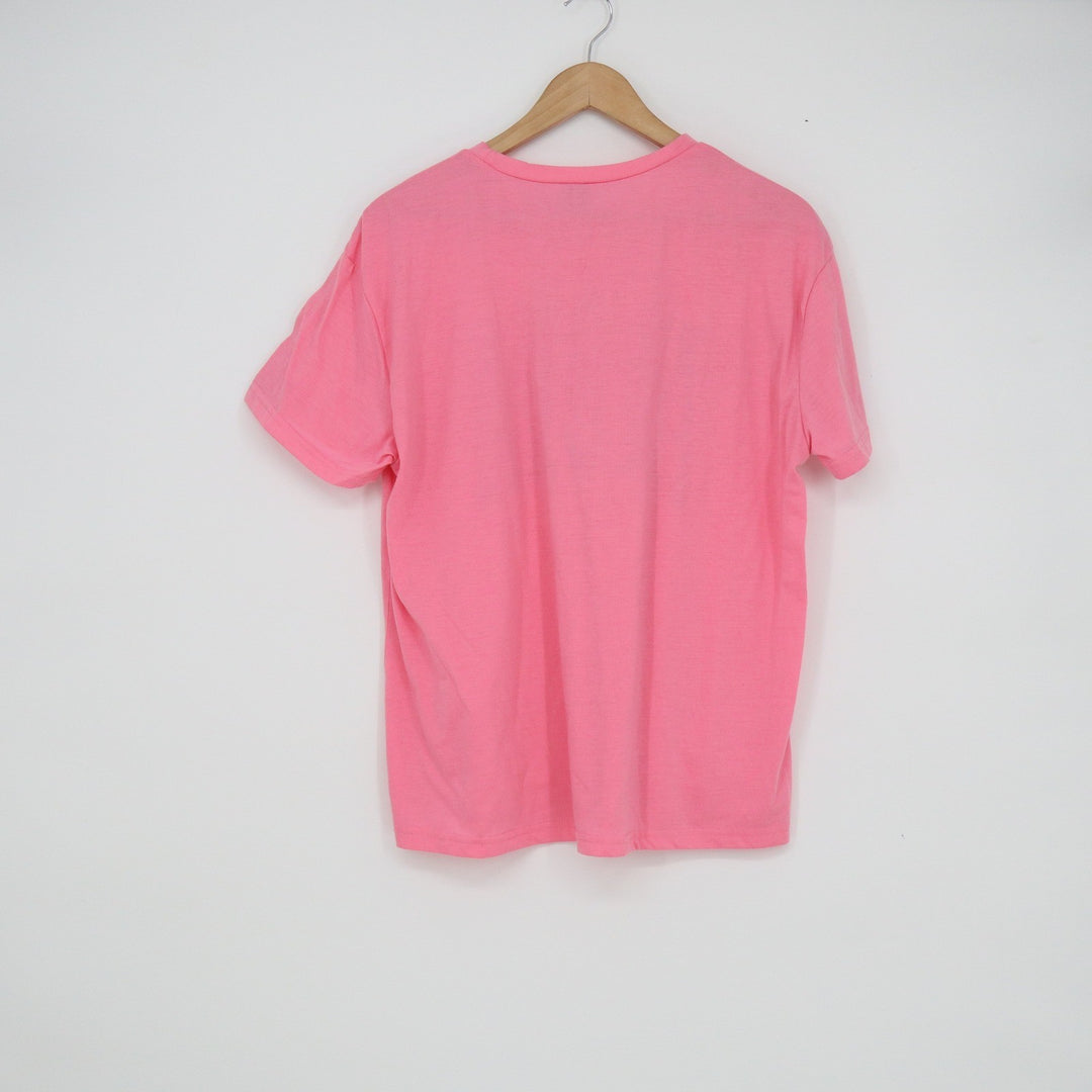 SHEIN Aloha Graphic T-Shirt Pink Blue Distressed Varsity Hibiscus XS
