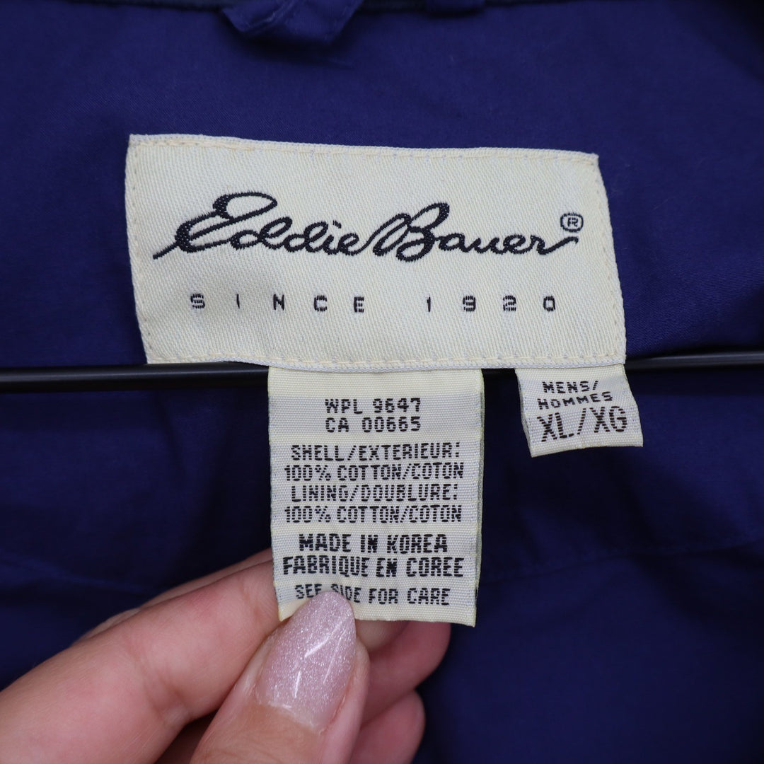 Eddie Bauer Vintage Mens XL Anorak Jacket Navy Blue Red Hooded Cotton